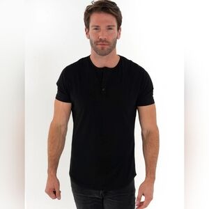 WYR Wear Mens Classic Henley shirt black Large EUC Buisness casual